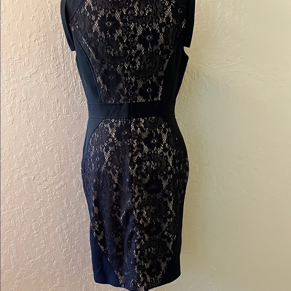 Adrianna Papell Blue Sheath Dress Mock Neck Midi - Picture 4 of 8